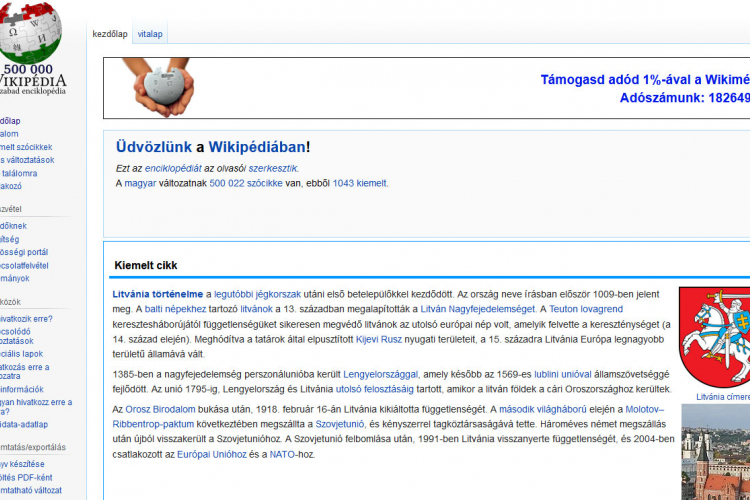 Megszületett a magyar Wikipédia ötszázezredik szócikke